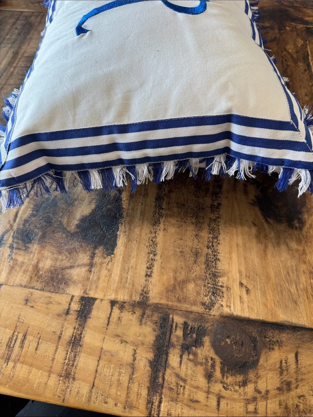 Pottery Barn Teen White Throw Pillow with Blue Monogram R